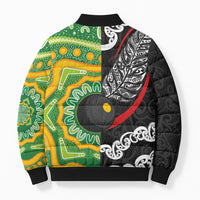 Personalised Aotearoa and Australia Lawn Bowls Bomber Puffer Jacket Maori Fern and Aboriginal Pattern LT03 - Polynesian Pride