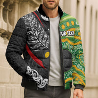 Personalised Aotearoa and Australia Lawn Bowls Bomber Puffer Jacket Maori Fern and Aboriginal Pattern LT03 - Polynesian Pride