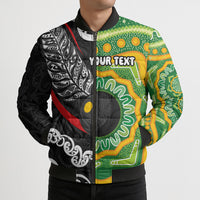 Personalised Aotearoa and Australia Lawn Bowls Bomber Puffer Jacket Maori Fern and Aboriginal Pattern LT03 - Polynesian Pride