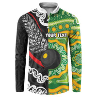 Personalised Aotearoa and Australia Lawn Bowls Button Sweatshirt Maori Fern and Aboriginal Pattern LT03 Multicolor - Polynesian Pride