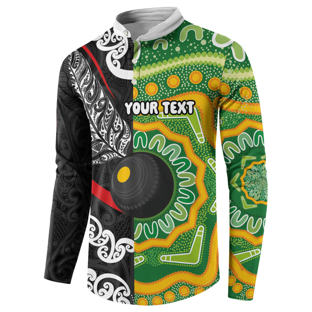 Personalised Aotearoa and Australia Lawn Bowls Button Sweatshirt Maori Fern and Aboriginal Pattern LT03 - Polynesian Pride