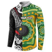 Personalised Aotearoa and Australia Lawn Bowls Button Sweatshirt Maori Fern and Aboriginal Pattern LT03 - Polynesian Pride