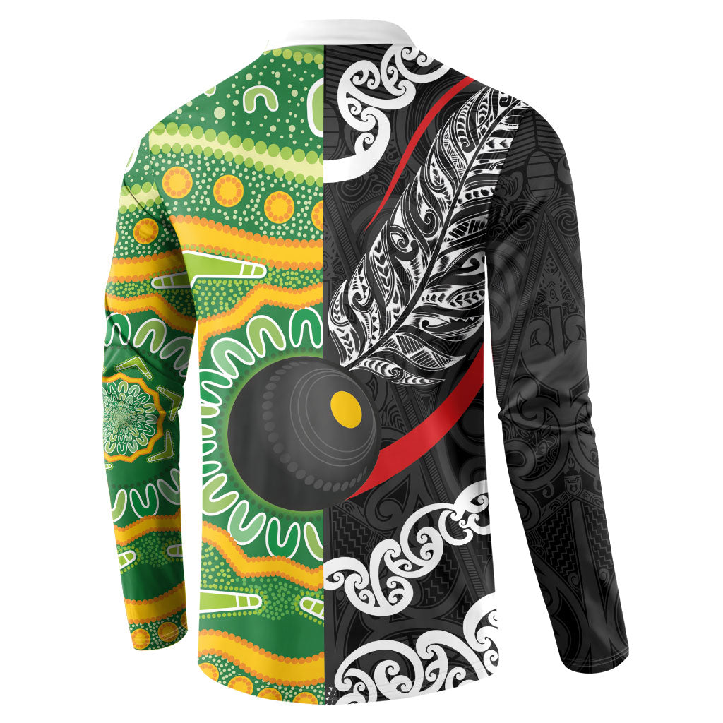 Personalised Aotearoa and Australia Lawn Bowls Button Sweatshirt Maori Fern and Aboriginal Pattern LT03 - Polynesian Pride