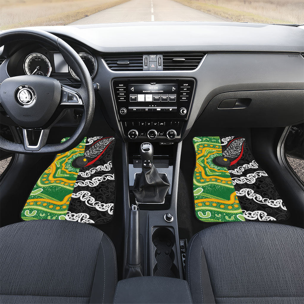 Aotearoa and Australia Lawn Bowls Car Mats Maori Fern and Aboriginal Pattern LT03 Set 2pcs - Front Multicolor - Polynesian Pride