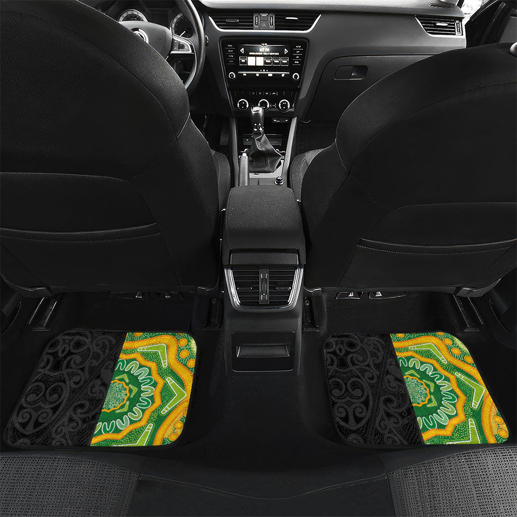 Aotearoa and Australia Lawn Bowls Car Mats Maori Fern and Aboriginal Pattern LT03 Set 2pcs - Back Multicolor - Polynesian Pride