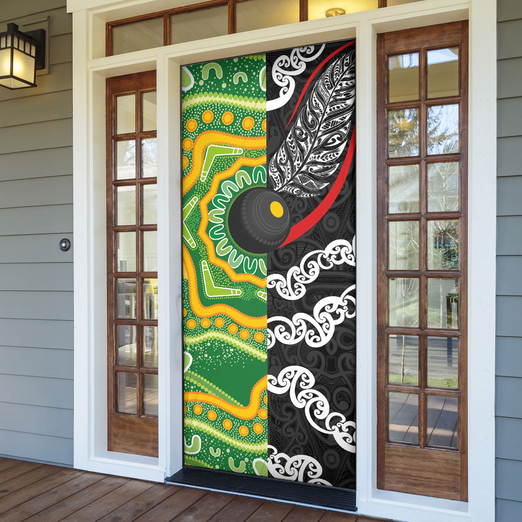 Aotearoa and Australia Lawn Bowls Door Cover Maori Fern and Aboriginal Pattern LT03 - Polynesian Pride