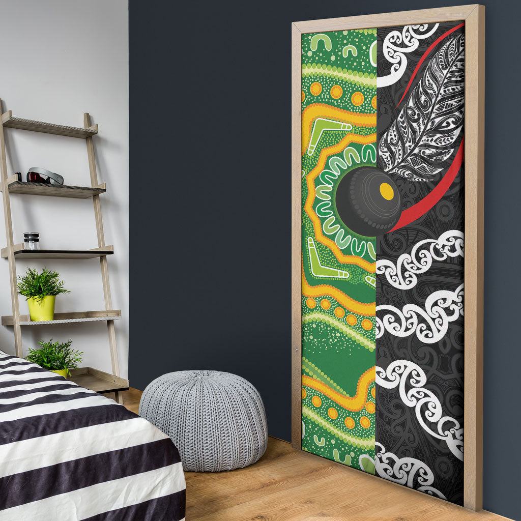 Aotearoa and Australia Lawn Bowls Door Cover Maori Fern and Aboriginal Pattern LT03 - Polynesian Pride