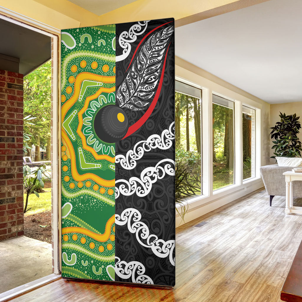 Aotearoa and Australia Lawn Bowls Door Cover Maori Fern and Aboriginal Pattern LT03 - Polynesian Pride