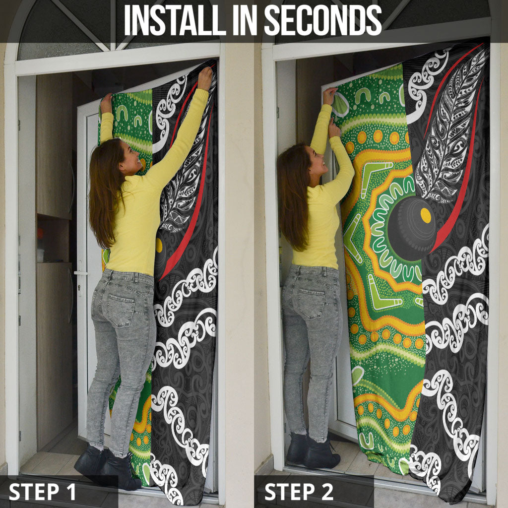 Aotearoa and Australia Lawn Bowls Door Cover Maori Fern and Aboriginal Pattern LT03 - Polynesian Pride