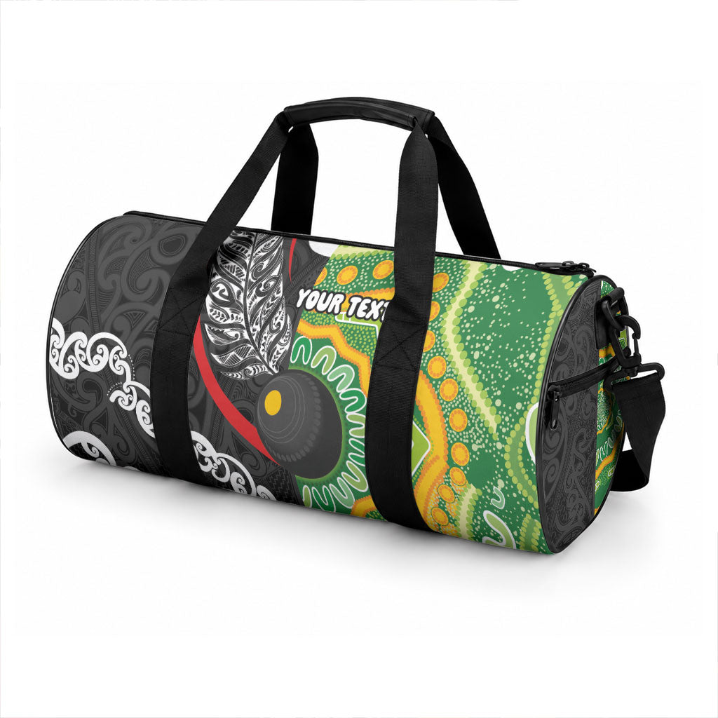 Personalised Aotearoa and Australia Lawn Bowls Duffle Bag Maori Fern and Aboriginal Pattern LT03 - Polynesian Pride