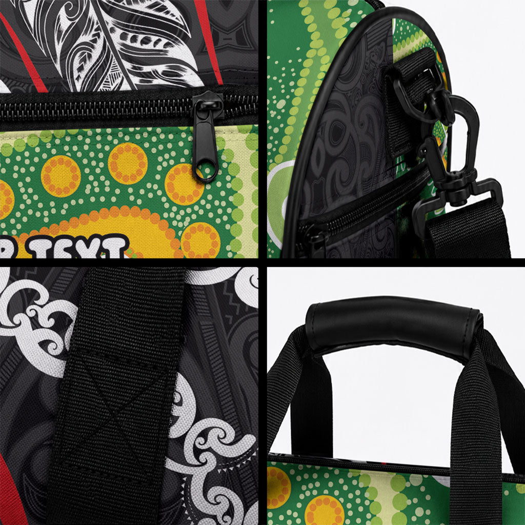 Personalised Aotearoa and Australia Lawn Bowls Duffle Bag Maori Fern and Aboriginal Pattern LT03 - Polynesian Pride