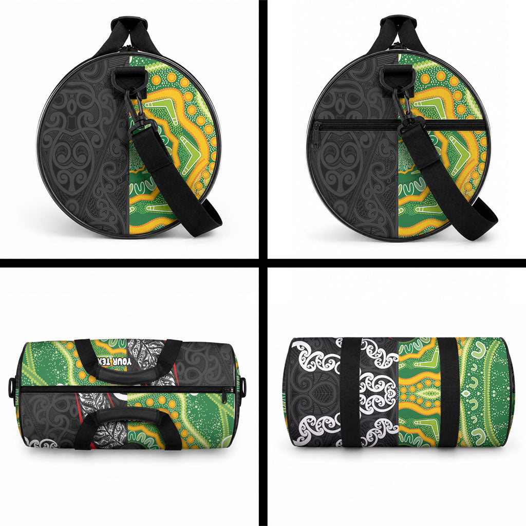 Personalised Aotearoa and Australia Lawn Bowls Duffle Bag Maori Fern and Aboriginal Pattern LT03 - Polynesian Pride