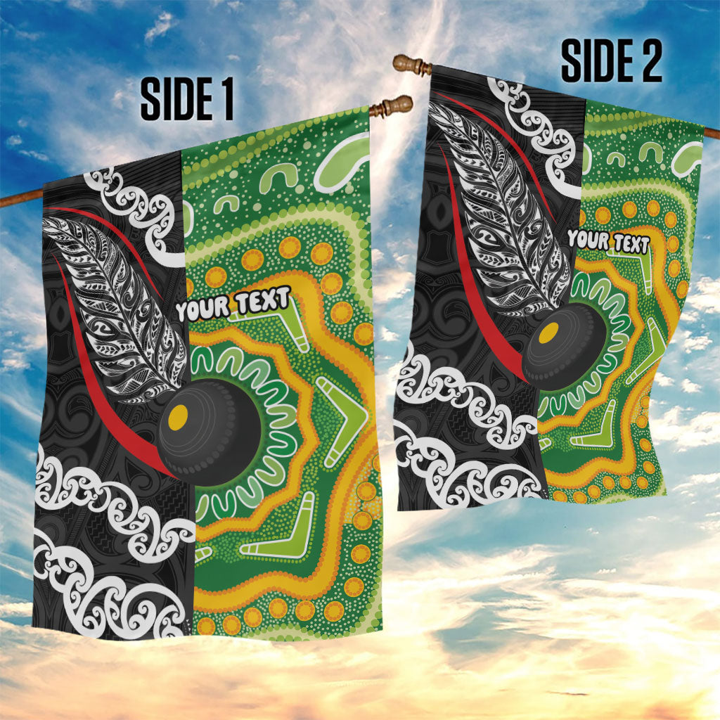 Personalised Aotearoa and Australia Lawn Bowls Garden Flag Maori Fern and Aboriginal Pattern LT03 - Polynesian Pride
