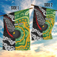 Personalised Aotearoa and Australia Lawn Bowls Garden Flag Maori Fern and Aboriginal Pattern LT03 - Polynesian Pride