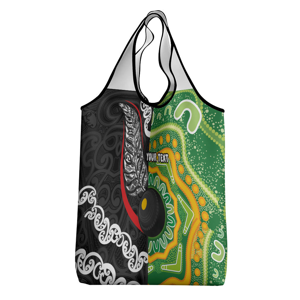 Personalised Aotearoa and Australia Lawn Bowls Grocery Bag Maori Fern and Aboriginal Pattern LT03 - Polynesian Pride