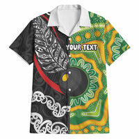 Personalised Aotearoa and Australia Lawn Bowls Hawaiian Shirt Maori Fern and Aboriginal Pattern LT03 Multicolor - Polynesian Pride