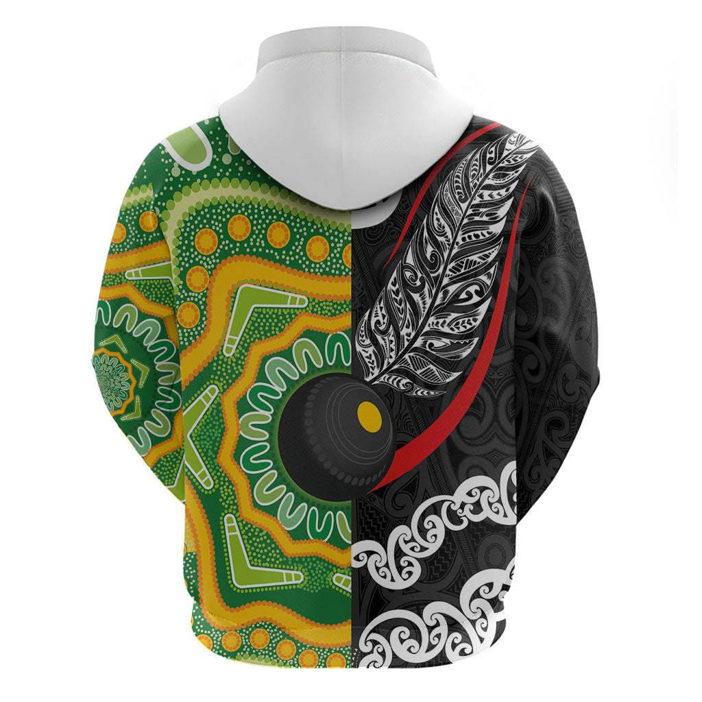 Personalised Aotearoa and Australia Lawn Bowls Hoodie Maori Fern and Aboriginal Pattern LT03 - Polynesian Pride