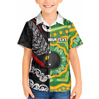 Personalised Aotearoa and Australia Lawn Bowls Kid Hawaiian Shirt Maori Fern and Aboriginal Pattern LT03 Kid Multicolor - Polynesian Pride