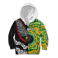 Personalised Aotearoa and Australia Lawn Bowls Kid Hoodie Maori Fern and Aboriginal Pattern LT03 Zip Hoodie Multicolor - Polynesian Pride
