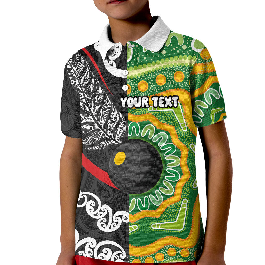 Personalised Aotearoa and Australia Lawn Bowls Kid Polo Shirt Maori Fern and Aboriginal Pattern LT03 Kid Multicolor - Polynesian Pride