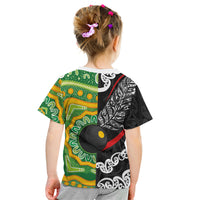 Personalised Aotearoa and Australia Lawn Bowls Kid T Shirt Maori Fern and Aboriginal Pattern LT03 - Polynesian Pride