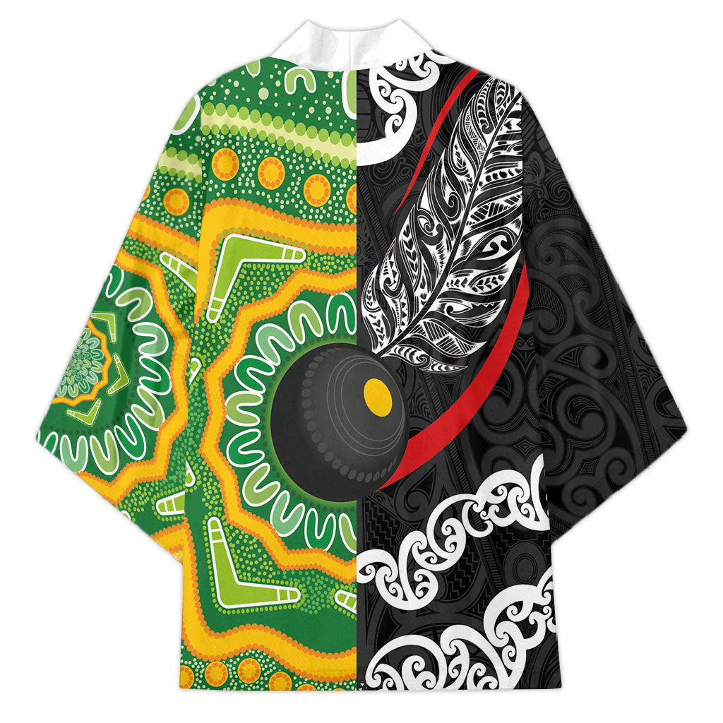 Personalised Aotearoa and Australia Lawn Bowls Kimono Maori Fern and Aboriginal Pattern LT03 - Polynesian Pride