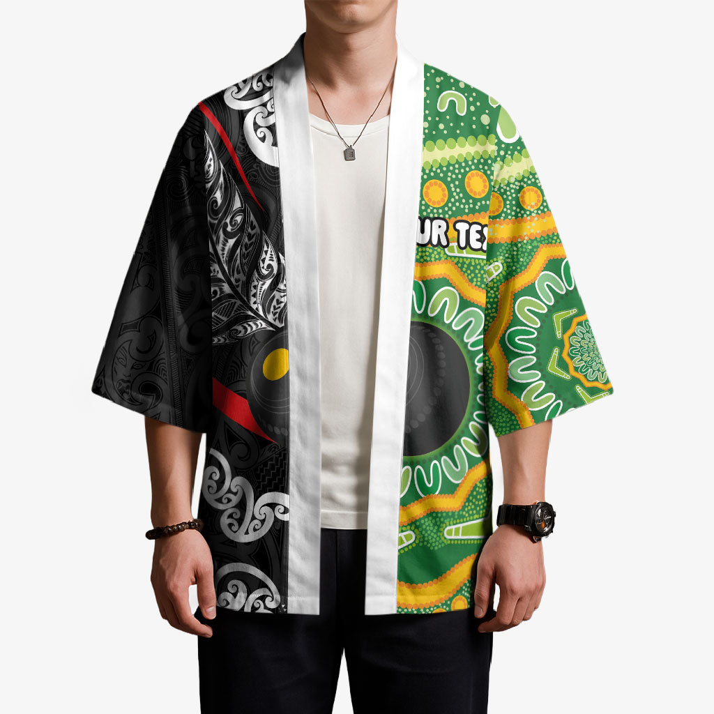 Personalised Aotearoa and Australia Lawn Bowls Kimono Maori Fern and Aboriginal Pattern LT03 - Polynesian Pride