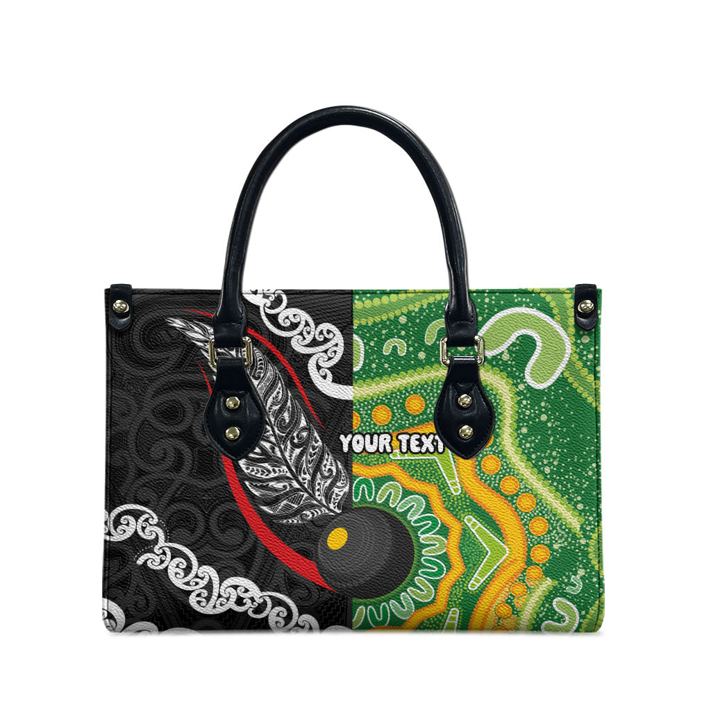 Personalised Aotearoa and Australia Lawn Bowls Leather Bag Maori Fern and Aboriginal Pattern LT03 - Polynesian Pride