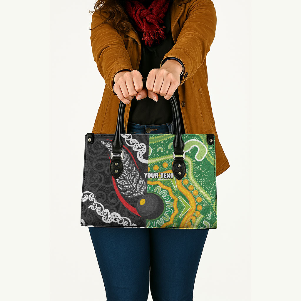 Personalised Aotearoa and Australia Lawn Bowls Leather Bag Maori Fern and Aboriginal Pattern LT03 - Polynesian Pride