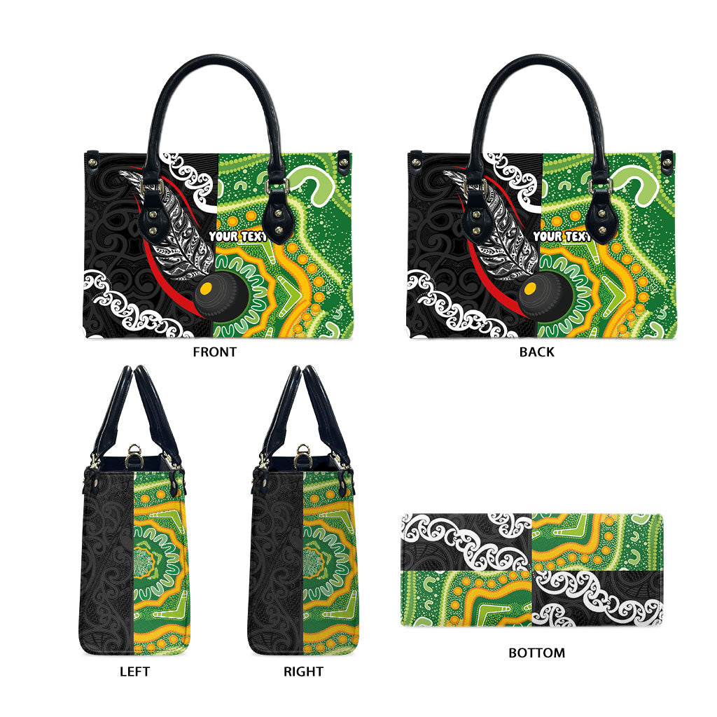 Personalised Aotearoa and Australia Lawn Bowls Leather Bag Maori Fern and Aboriginal Pattern LT03 - Polynesian Pride