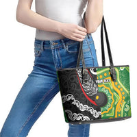 Personalised Aotearoa and Australia Lawn Bowls Leather Tote Bag Maori Fern and Aboriginal Pattern LT03 - Polynesian Pride
