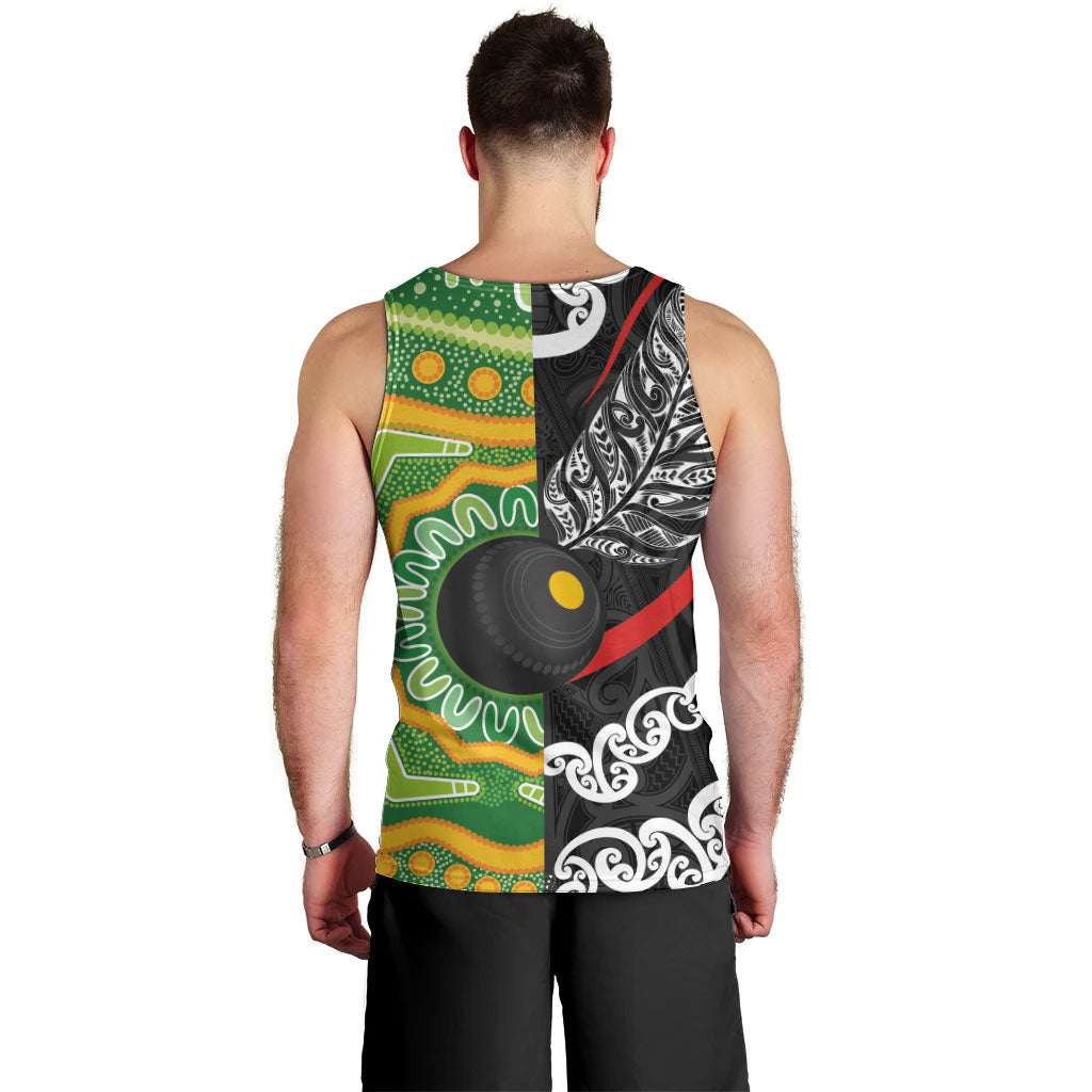 Personalised Aotearoa and Australia Lawn Bowls Men Tank Top Maori Fern and Aboriginal Pattern