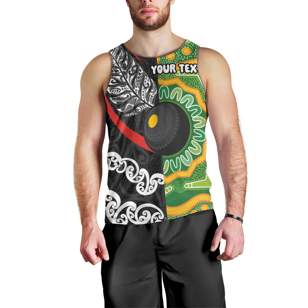 Personalised Aotearoa and Australia Lawn Bowls Men Tank Top Maori Fern and Aboriginal Pattern