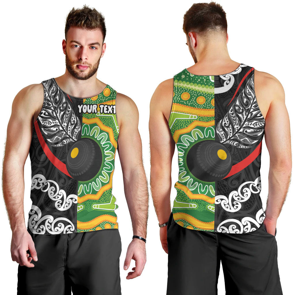 Personalised Aotearoa and Australia Lawn Bowls Men Tank Top Maori Fern and Aboriginal Pattern