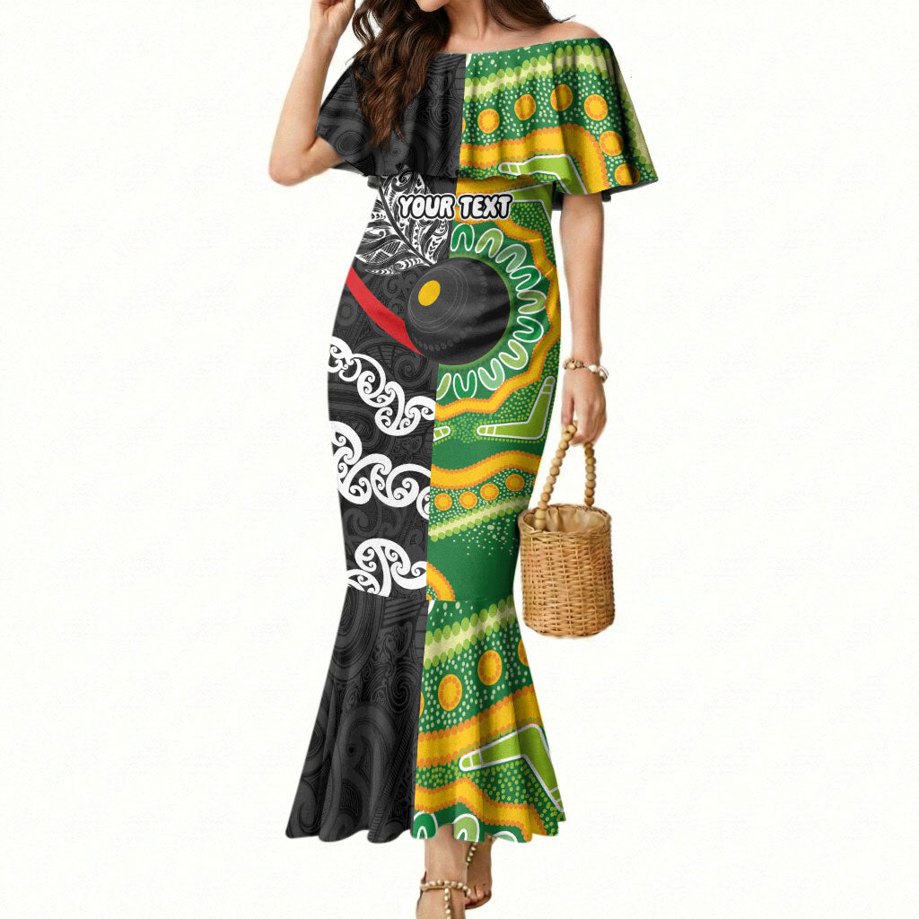Personalised Aotearoa and Australia Lawn Bowls Mermaid Dress Maori Fern and Aboriginal Pattern LT03 Women Multicolor - Polynesian Pride