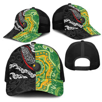 Aotearoa and Australia Lawn Bowls Mesh Trucker Cap Maori Fern and Aboriginal Pattern LT03 - Polynesian Pride