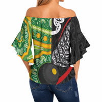 Personalised Aotearoa and Australia Lawn Bowls Off Shoulder Wrap Waist Top Maori Fern and Aboriginal Pattern LT03 - Polynesian Pride