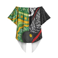 Personalised Aotearoa and Australia Lawn Bowls Off Shoulder Wrap Waist Top Maori Fern and Aboriginal Pattern LT03 - Polynesian Pride