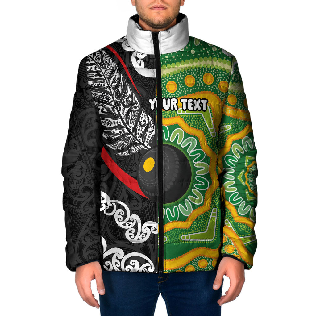 Personalised Aotearoa and Australia Lawn Bowls Padded Jacket Maori Fern and Aboriginal Pattern LT03 Men Multicolor - Polynesian Pride