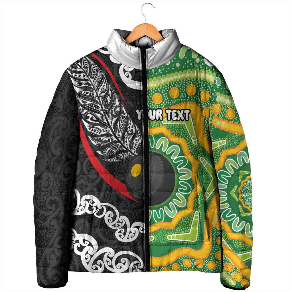 Personalised Aotearoa and Australia Lawn Bowls Padded Jacket Maori Fern and Aboriginal Pattern LT03 - Polynesian Pride