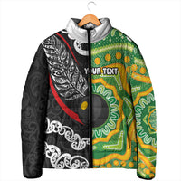 Personalised Aotearoa and Australia Lawn Bowls Padded Jacket Maori Fern and Aboriginal Pattern LT03 - Polynesian Pride