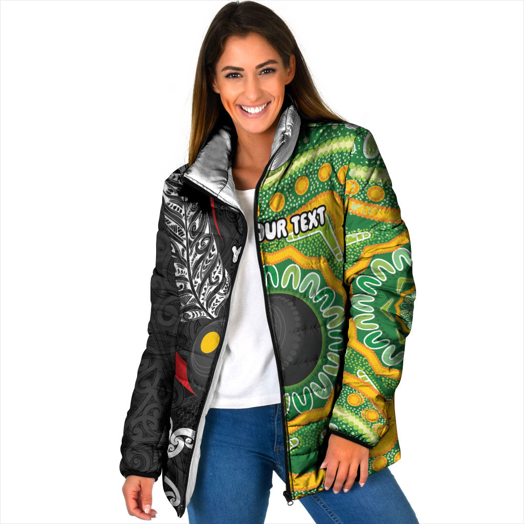 Personalised Aotearoa and Australia Lawn Bowls Padded Jacket Maori Fern and Aboriginal Pattern LT03 Women Multicolor - Polynesian Pride