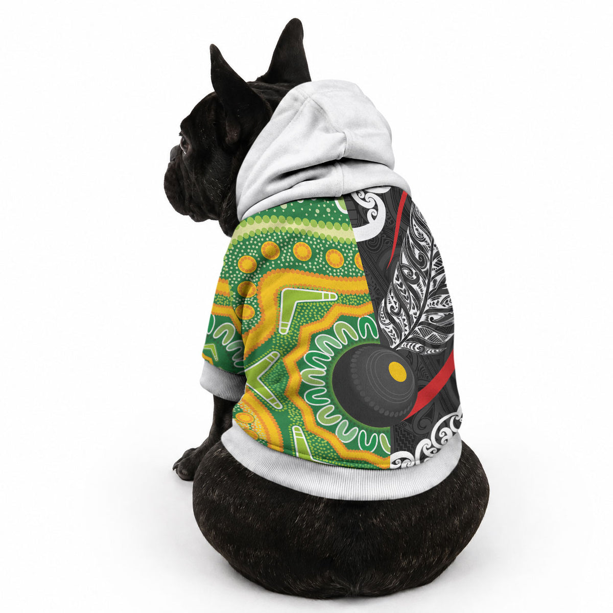 Personalised Aotearoa and Australia Lawn Bowls Pet Hoodie Maori Fern and Aboriginal Pattern LT03 - Polynesian Pride