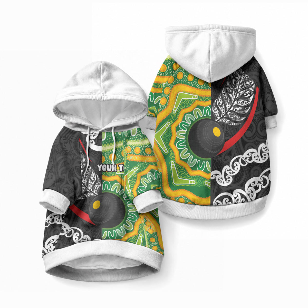 Personalised Aotearoa and Australia Lawn Bowls Pet Hoodie Maori Fern and Aboriginal Pattern LT03 Pullover Multicolor - Polynesian Pride