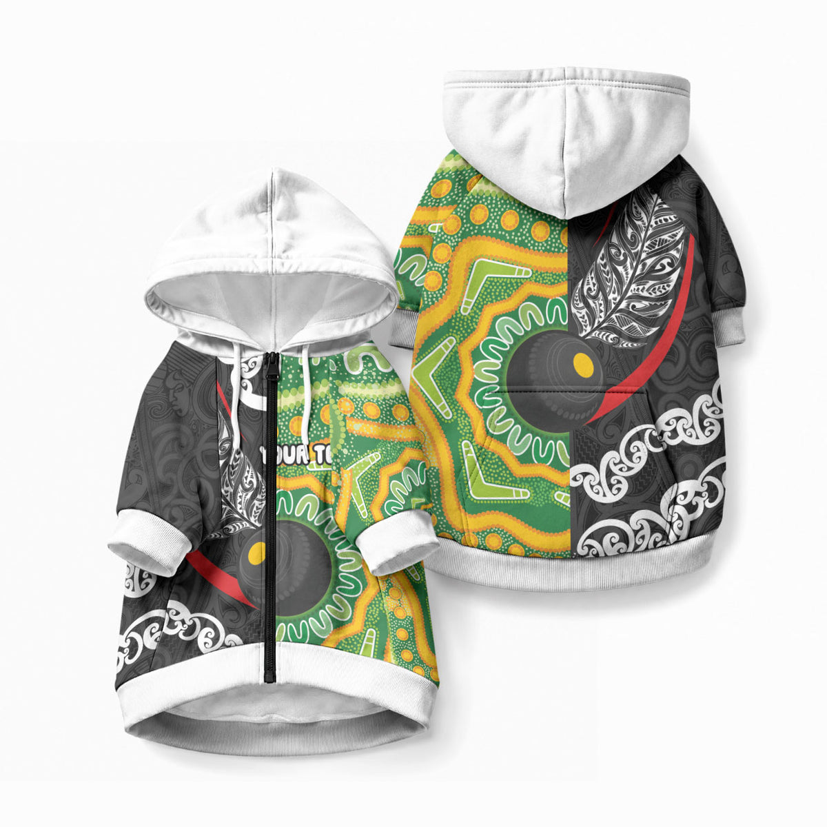 Personalised Aotearoa and Australia Lawn Bowls Pet Hoodie Maori Fern and Aboriginal Pattern LT03 Zip-up Multicolor - Polynesian Pride