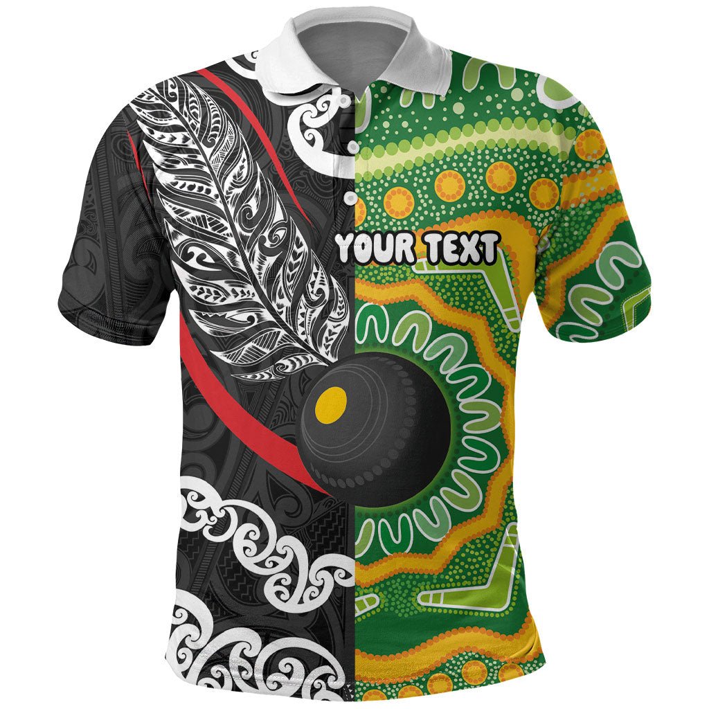 Personalised Aotearoa and Australia Lawn Bowls Polo Shirt Maori Fern and Aboriginal Pattern LT03 Multicolor - Polynesian Pride