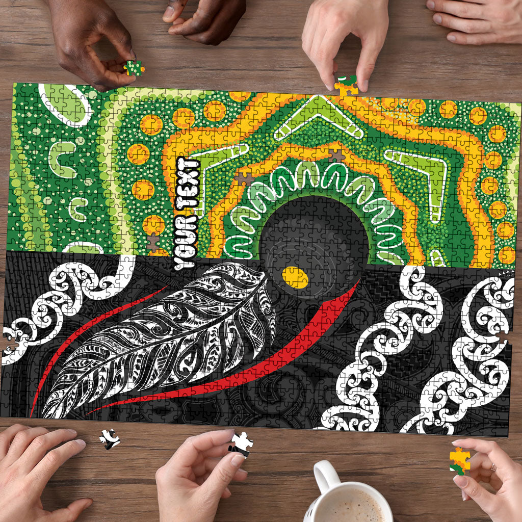 Personalised Aotearoa and Australia Lawn Bowls Puzzle Maori Fern and Aboriginal Pattern LT03 - Polynesian Pride