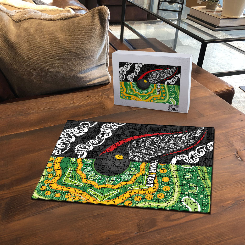 Personalised Aotearoa and Australia Lawn Bowls Puzzle Maori Fern and Aboriginal Pattern LT03 - Polynesian Pride
