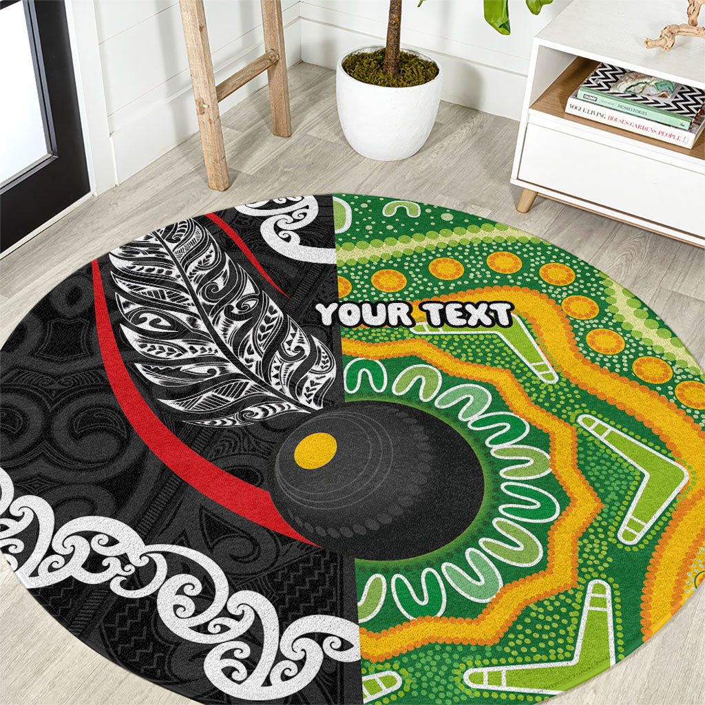 Personalised Aotearoa and Australia Lawn Bowls Round Carpet Maori Fern and Aboriginal Pattern LT03 Multicolor - Polynesian Pride