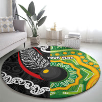 Personalised Aotearoa and Australia Lawn Bowls Round Carpet Maori Fern and Aboriginal Pattern LT03 - Polynesian Pride